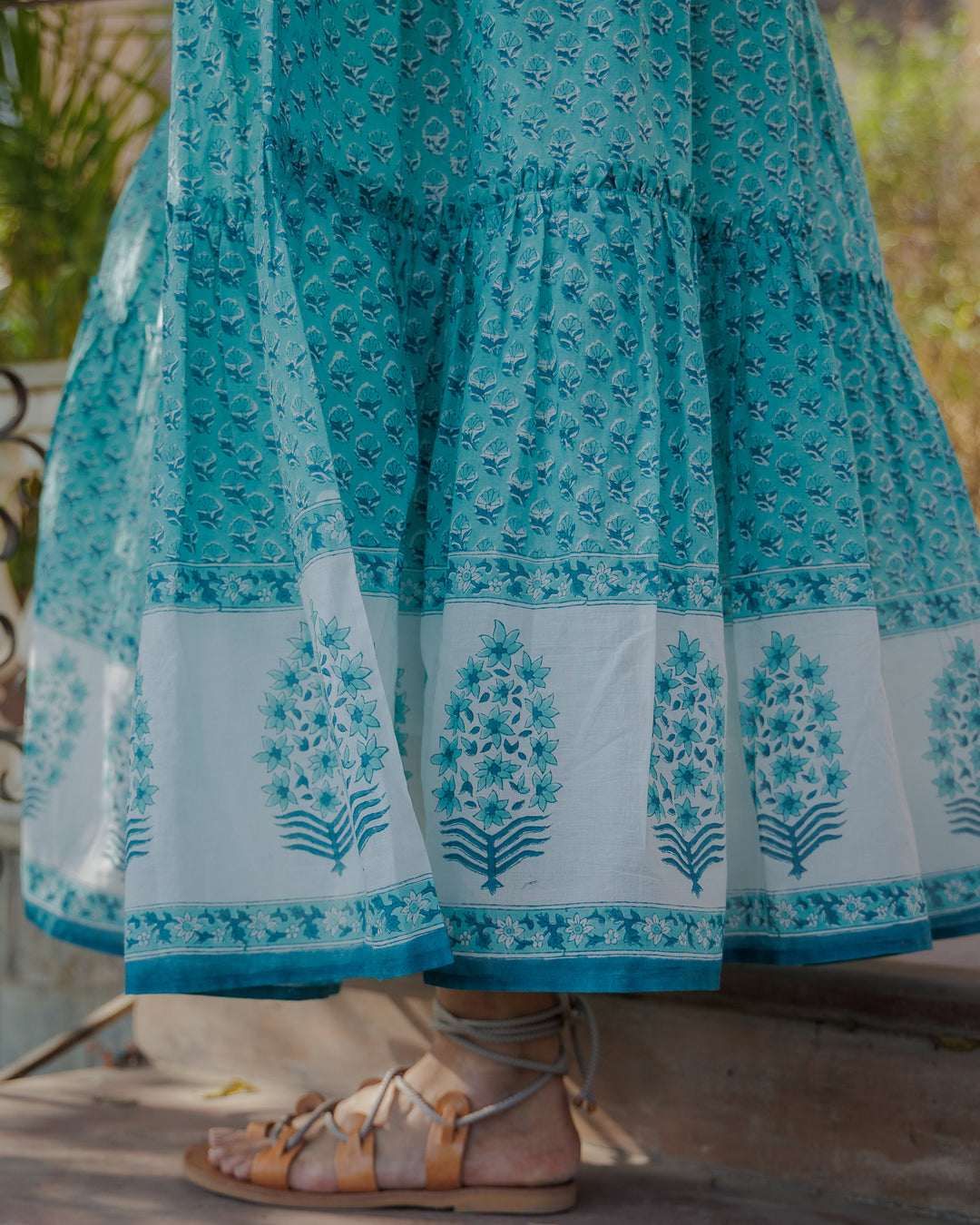 Maya Maxi-Tiered Border Skirt in Pool Blue