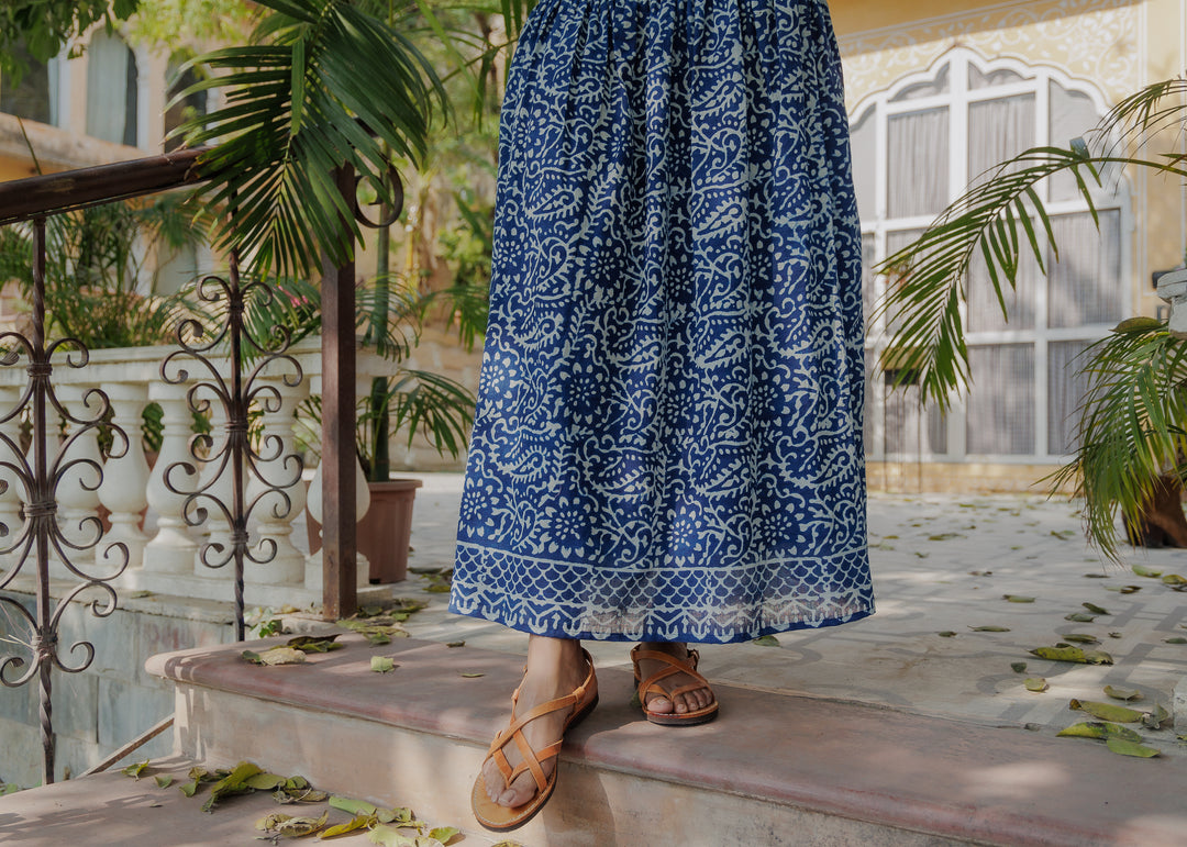 Asha Smocked Waistband Skirt in Natural Indigo
