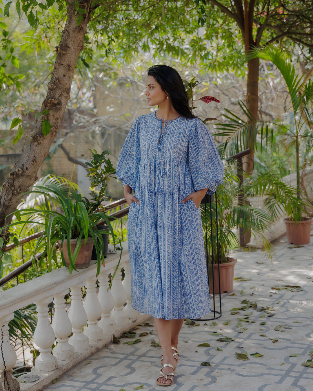 Farah Midi Dress in Dusty Blue