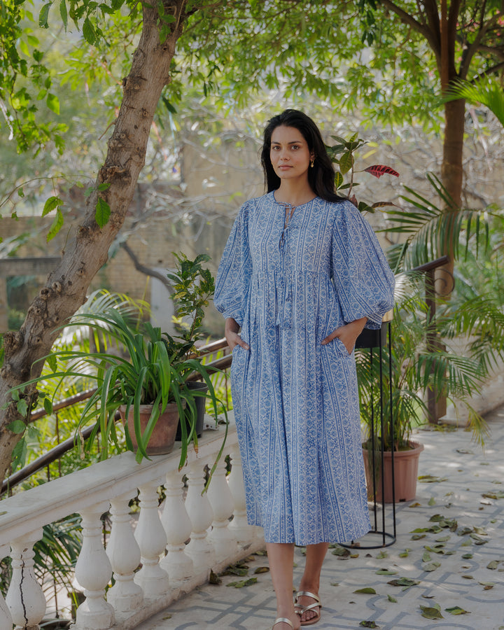Farah Midi Dress in Dusty Blue