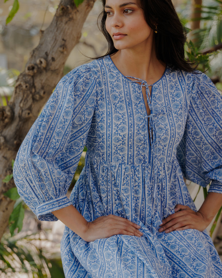 Farah Midi Dress in Dusty Blue