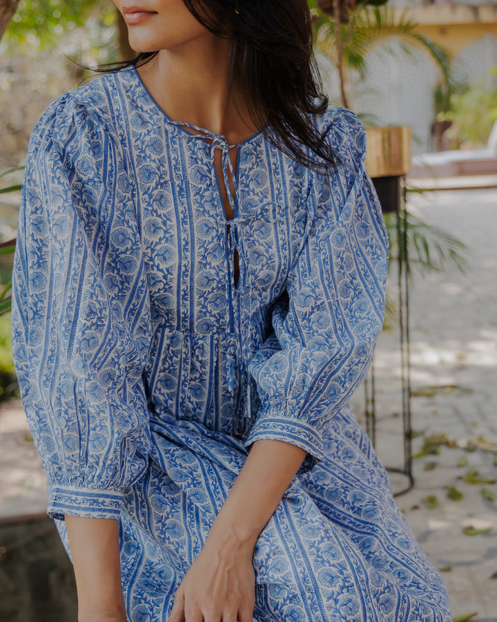 Farah Midi Dress in Dusty Blue