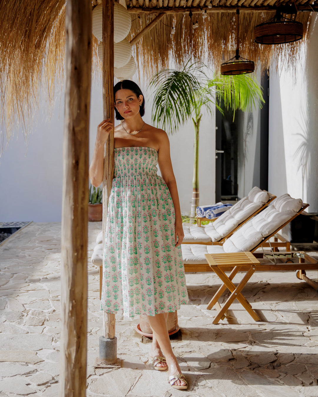 Asha 2-in-1 Maxi Skirt & Bandeau Dress in White Jade Green & Pink - Dilli Grey