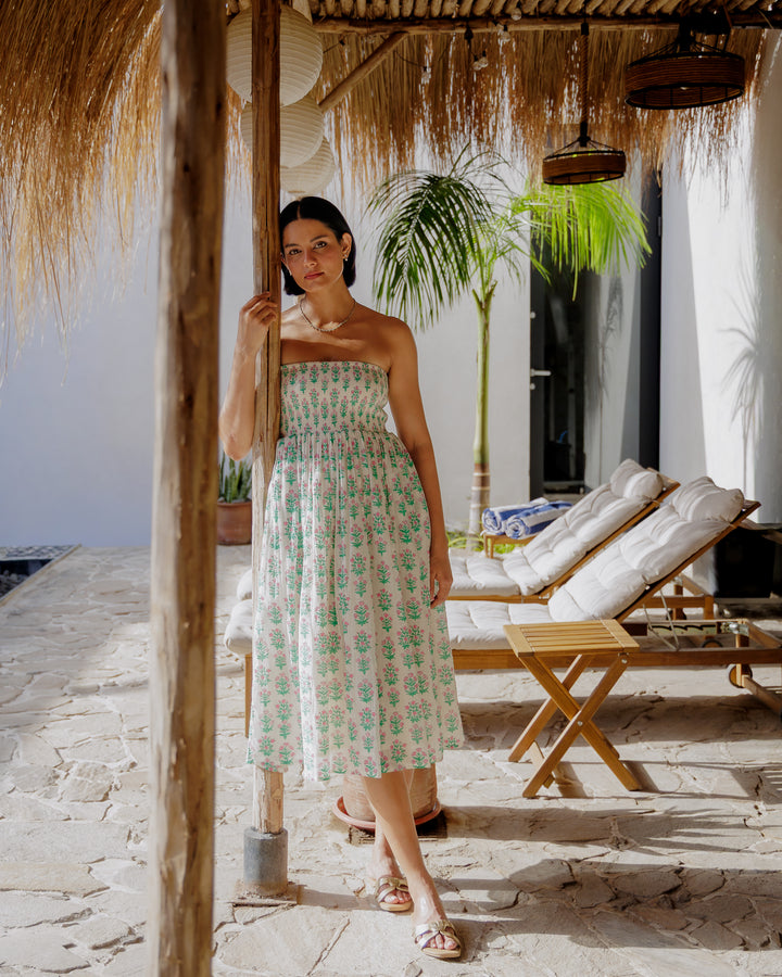 Asha 2-in-1 Maxi Skirt & Bandeau Dress in White Jade Green & Pink - Dilli Grey