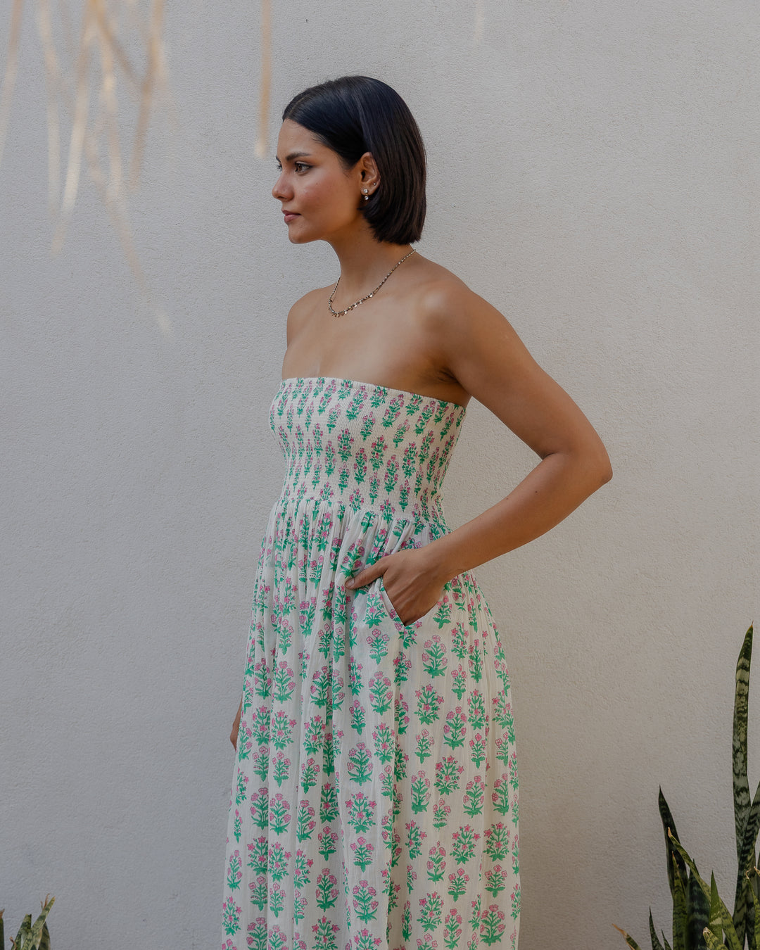Asha 2-in-1 Maxi Skirt & Bandeau Dress in White Jade Green & Pink - Dilli Grey