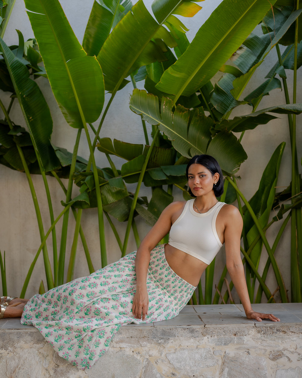 Asha 2-in-1 Maxi Skirt & Bandeau Dress in White Jade Green & Pink - Dilli Grey