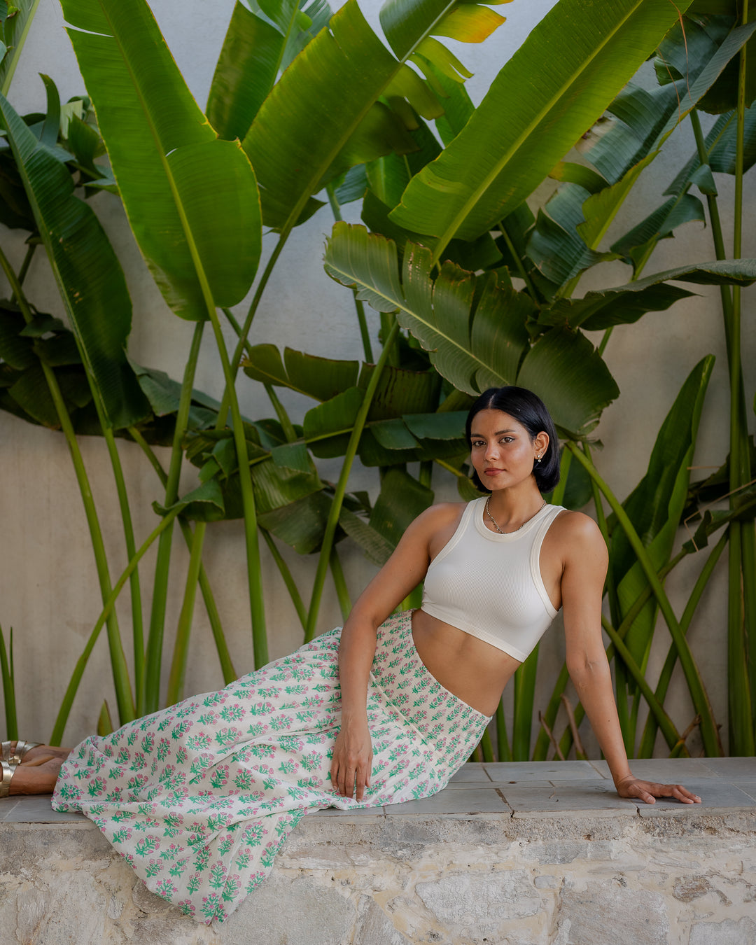 Asha 2-in-1 Maxi Skirt & Bandeau Dress in White Jade Green & Pink - Dilli Grey