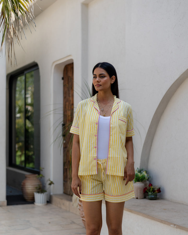 Candy Stripe Shorts PJ set in Sunshine Yellow & Pink - Dilli Grey