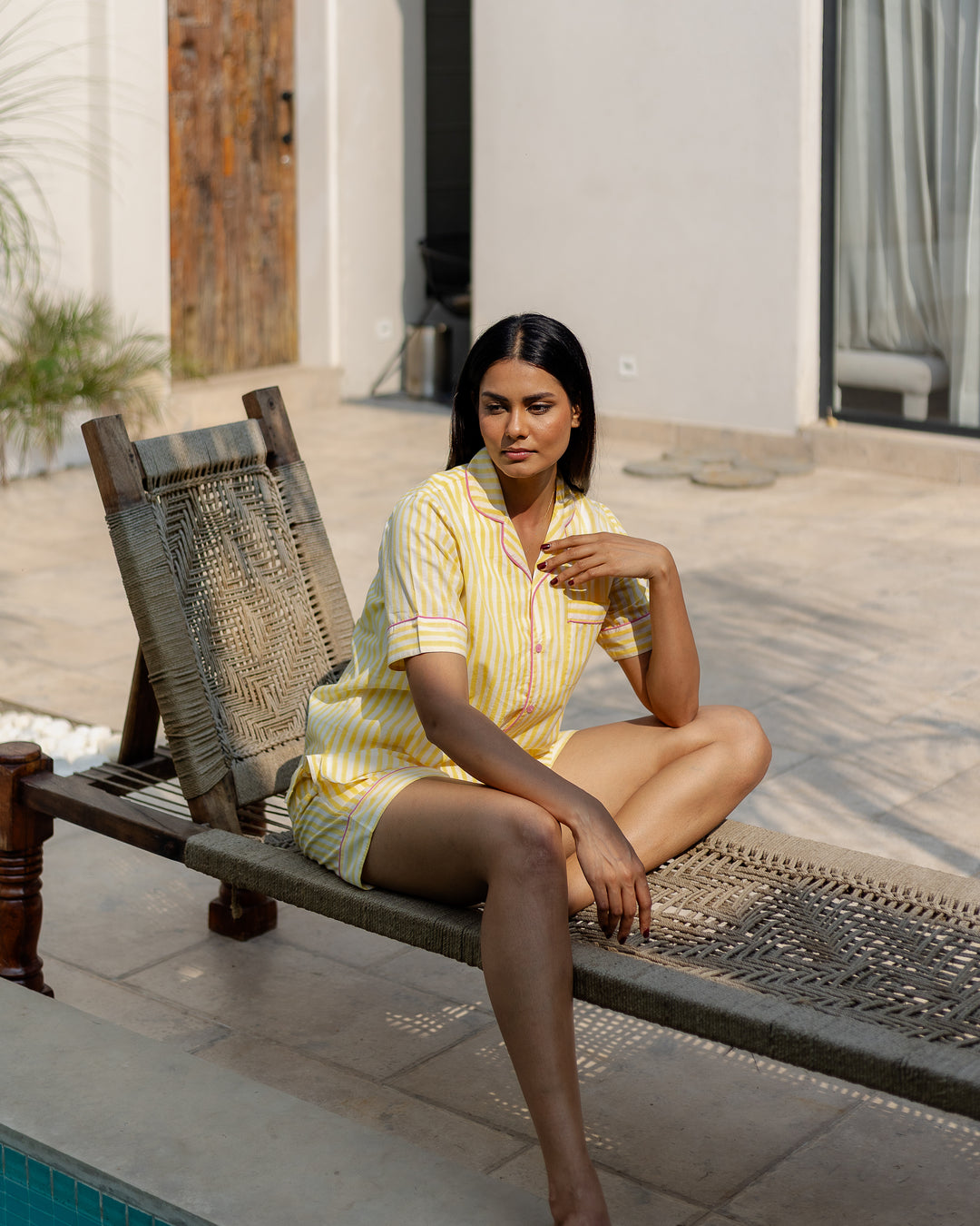 Candy Stripe Shorts PJ set in Sunshine Yellow & Pink - Dilli Grey