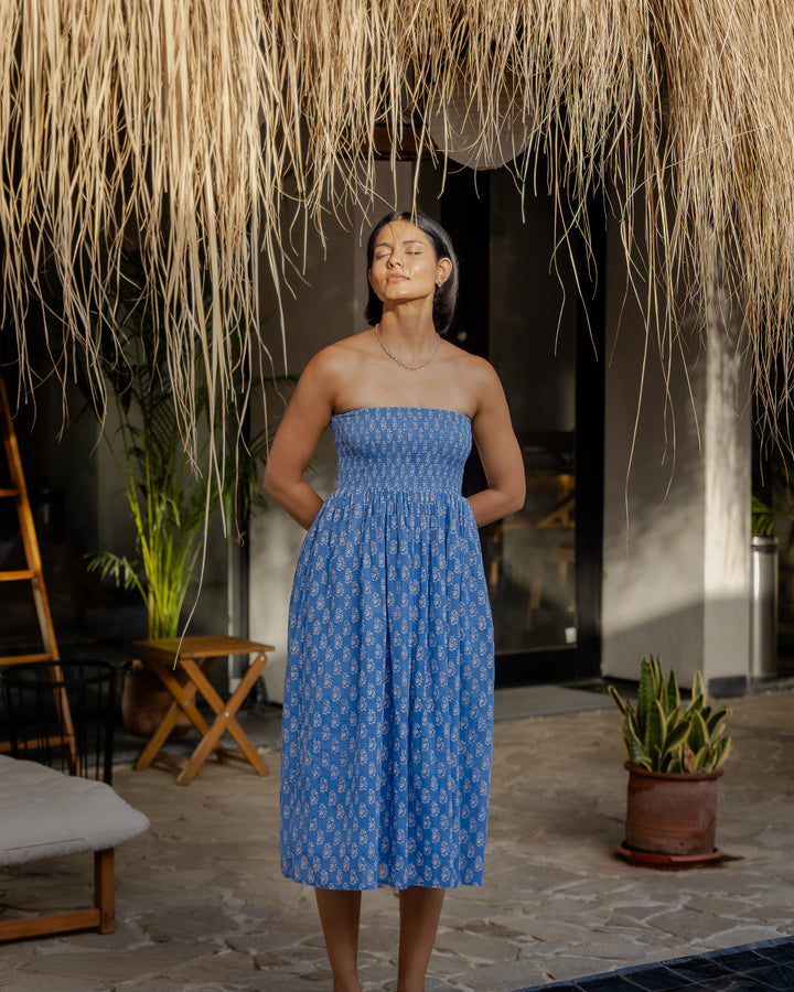 Asha 2-in-1 Maxi Skirt & Bandeau Dress in Lapis & pink - Dilli Grey