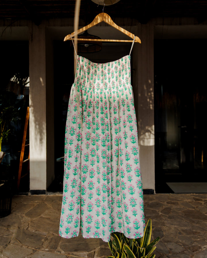 Asha 2-in-1 Maxi Skirt & Bandeau Dress in White Jade Green & Pink - Dilli Grey