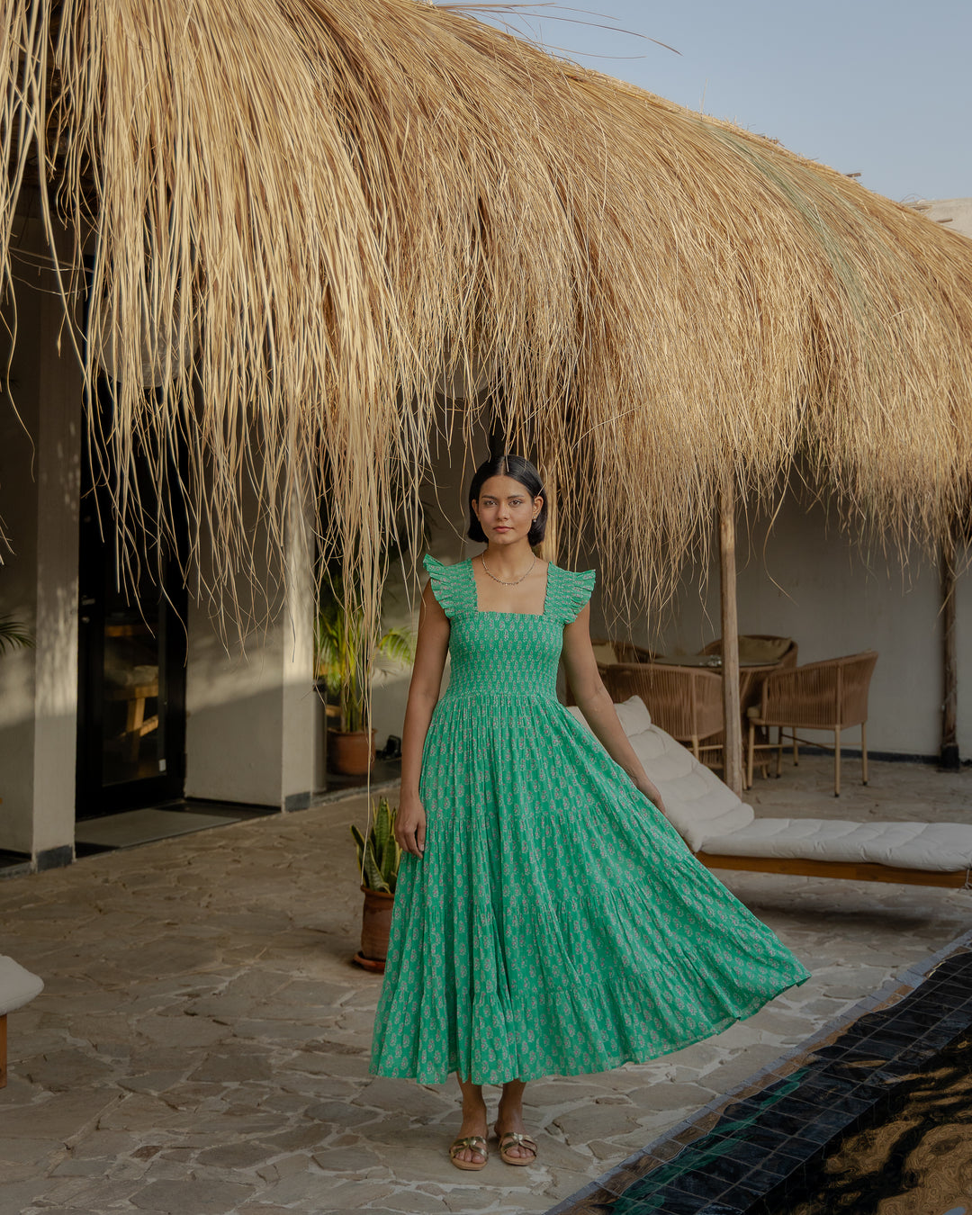 Tara Smocked Dress in Jade & Pink - Dilli Grey