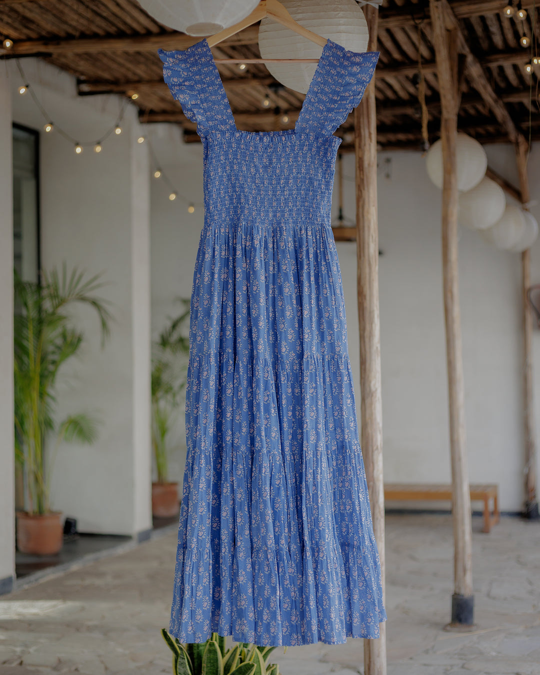 Tara Smocked Dress in lapis & pink - Dilli Grey