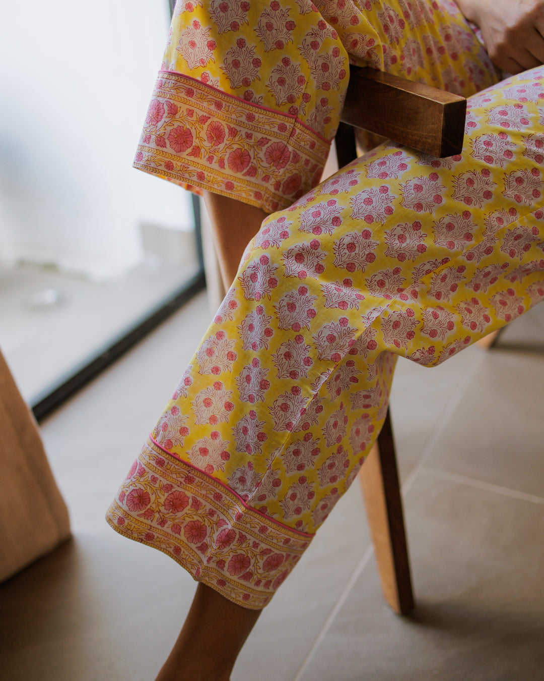 Mogra Long Sleeve PJ set in Sunshine Yellow & Pink - Dilli Grey