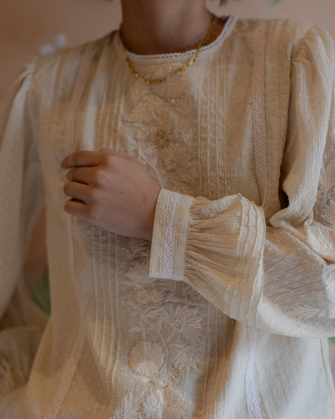 Sona Embroidered Dobby Blouse in Cream - delivery beg Nov - Dilli Grey
