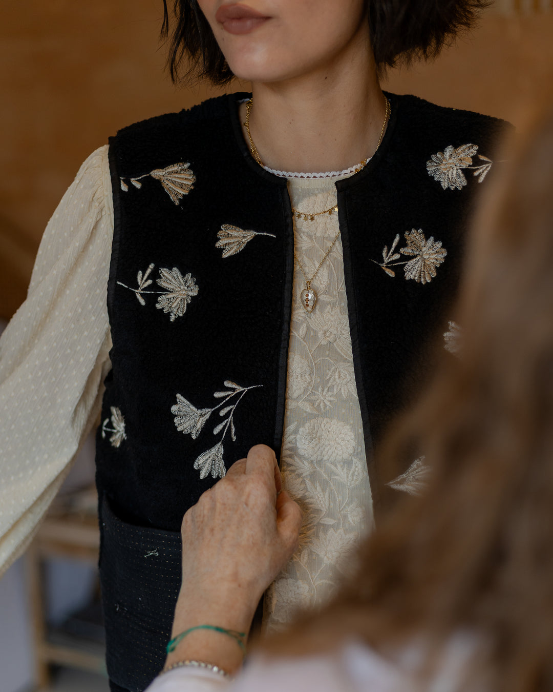 Meera Embroidered Teddy Gilet in Black - delivery beg Nov - Dilli Grey
