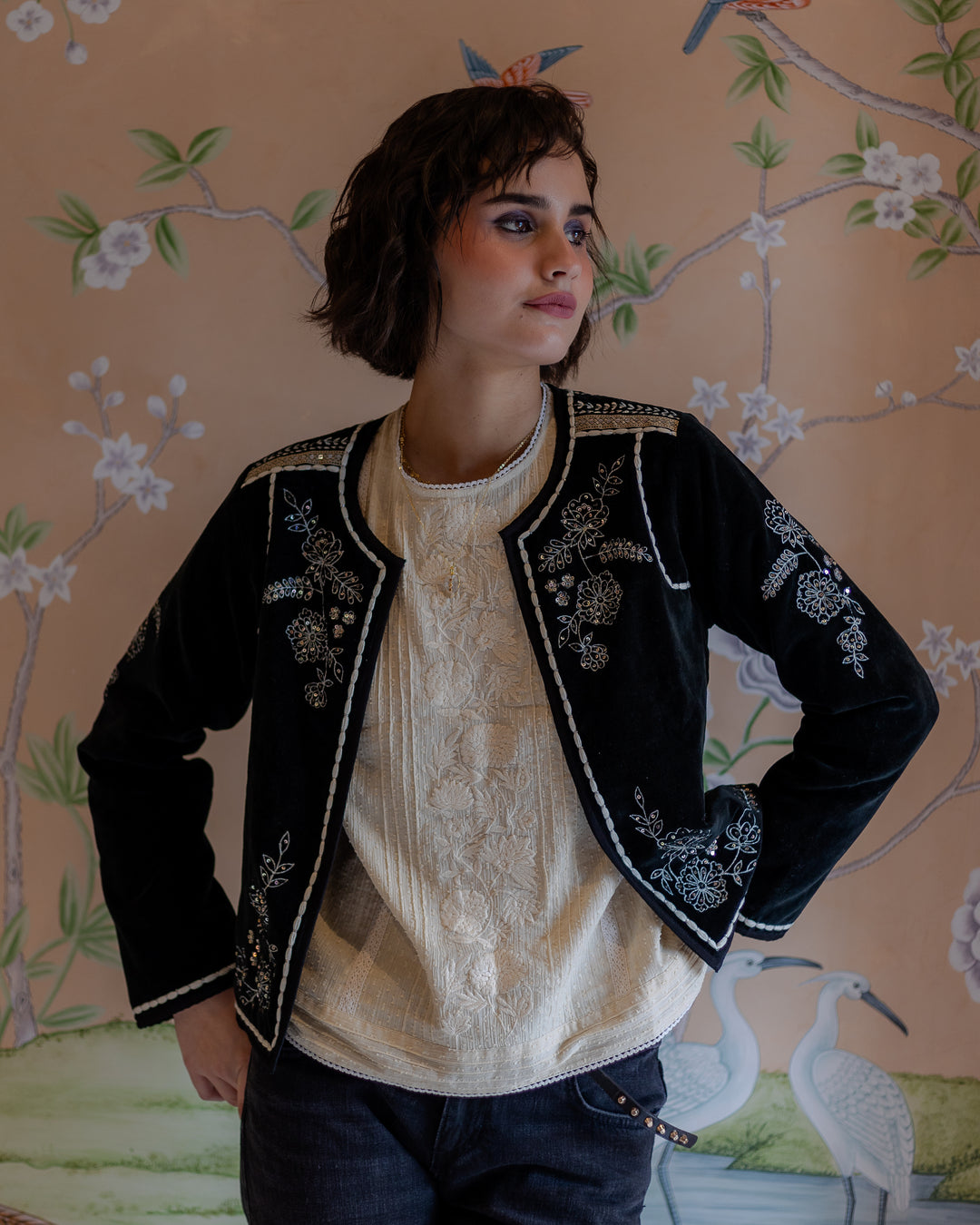 Bella Embellished Velvet jacket in Black - delivery beg Nov - Dilli Grey