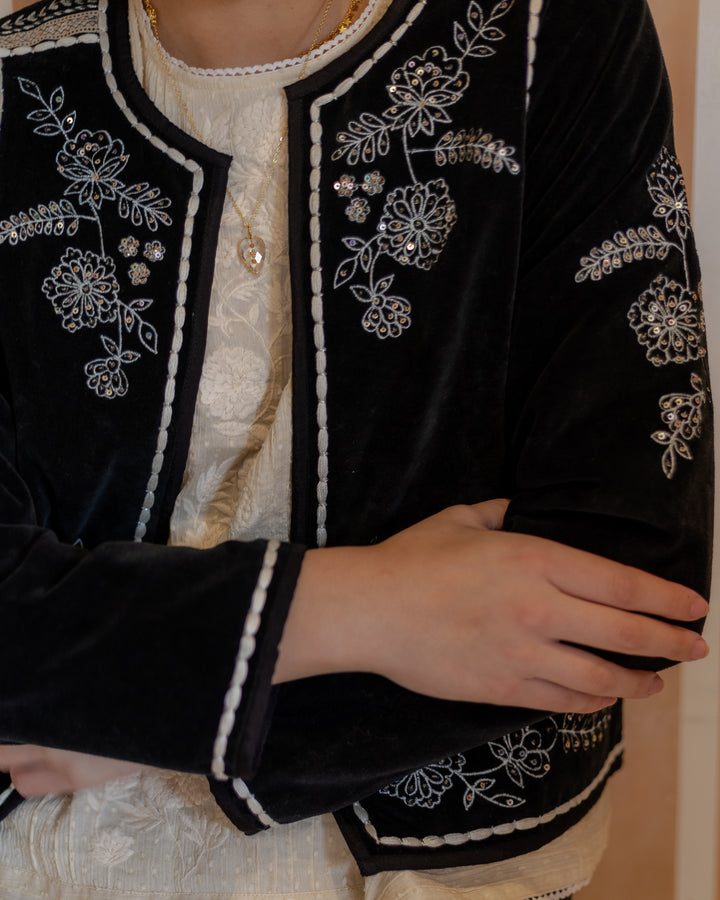 Bella Embellished Velvet jacket in Black - delivery beg Nov - Dilli Grey
