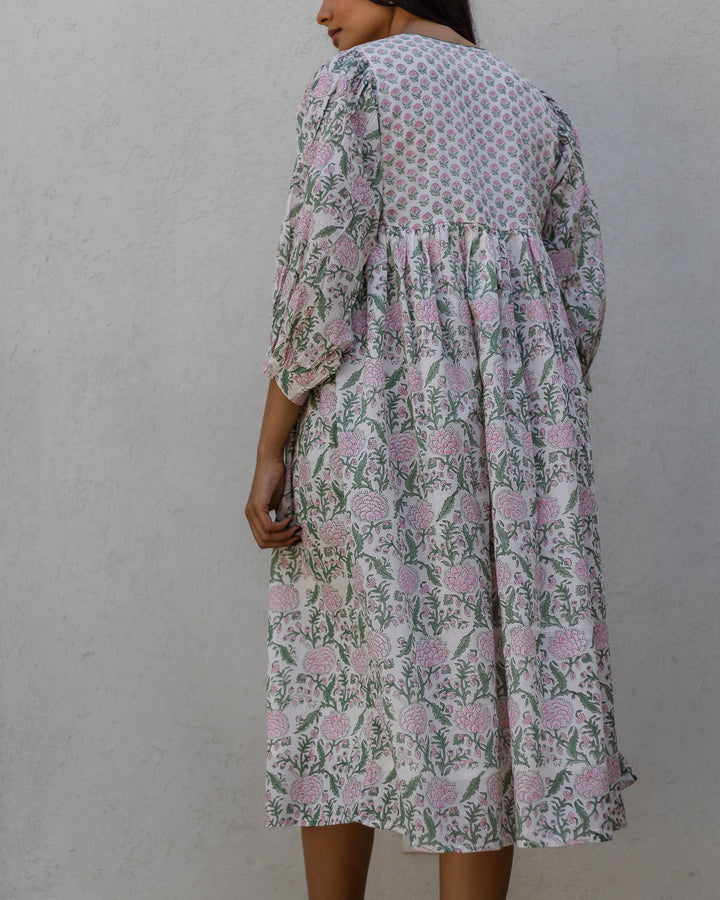 Farah Midi Dress in White & Sage - Dilli Grey
