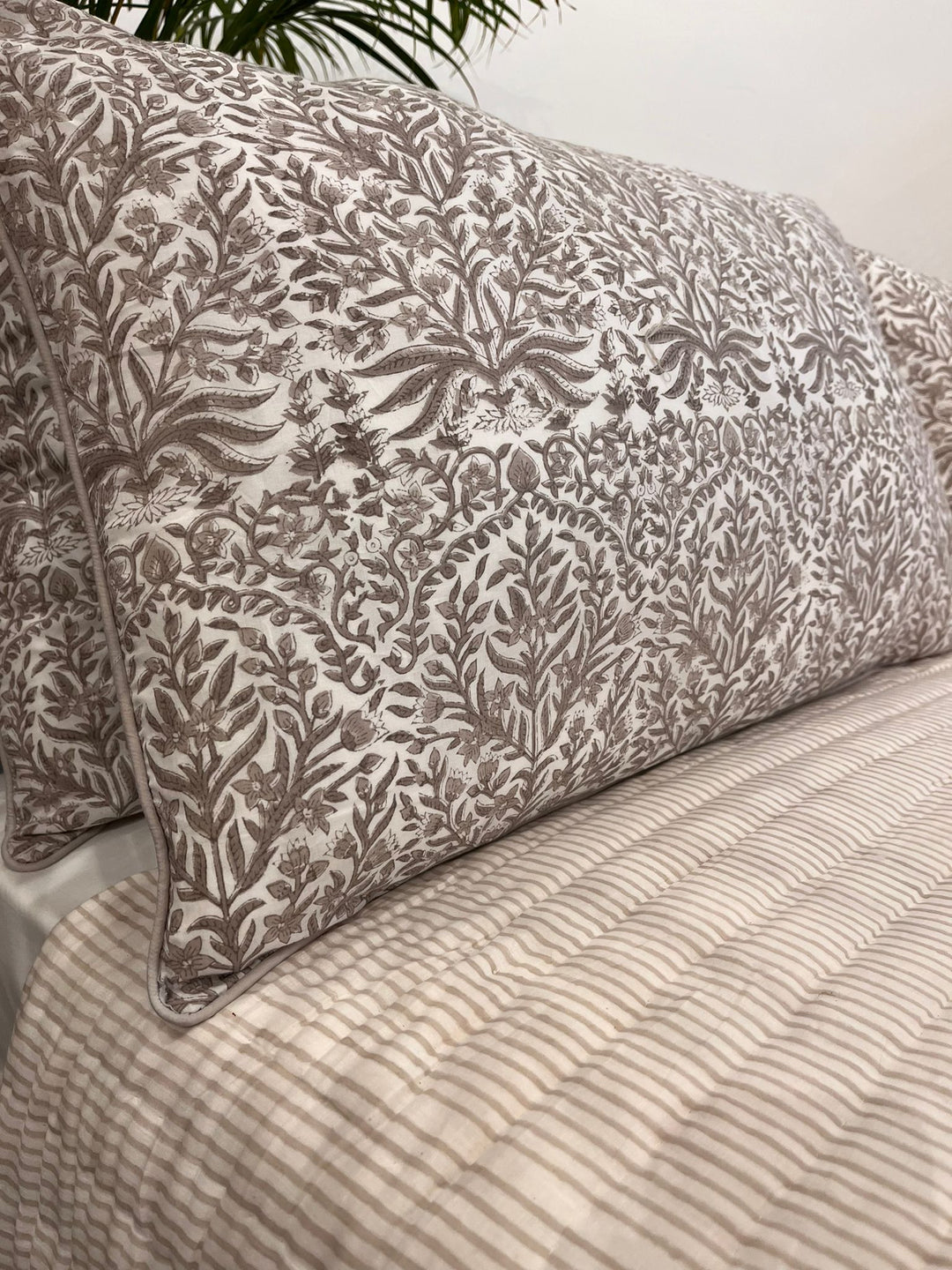 Soft Grey Maharani Hand-Block Printed Pillowcase