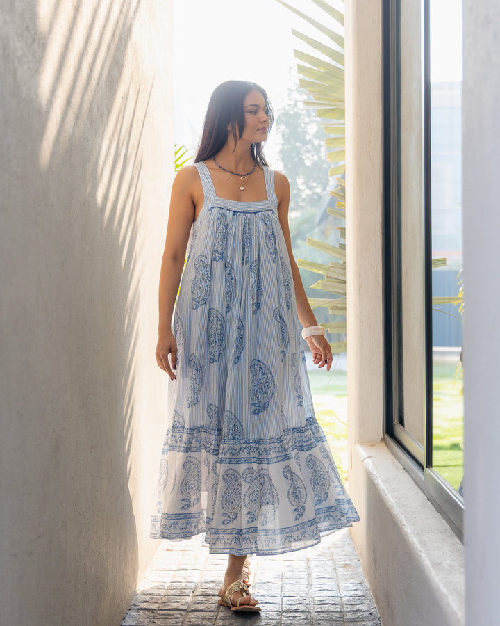 Kaya Maxi Sundress in Dusty Blue - Dilli Grey