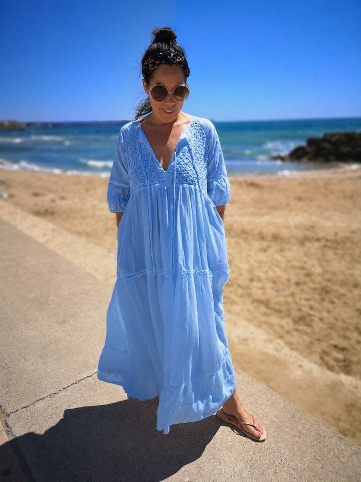 Chikankari maxi dress in sky blue