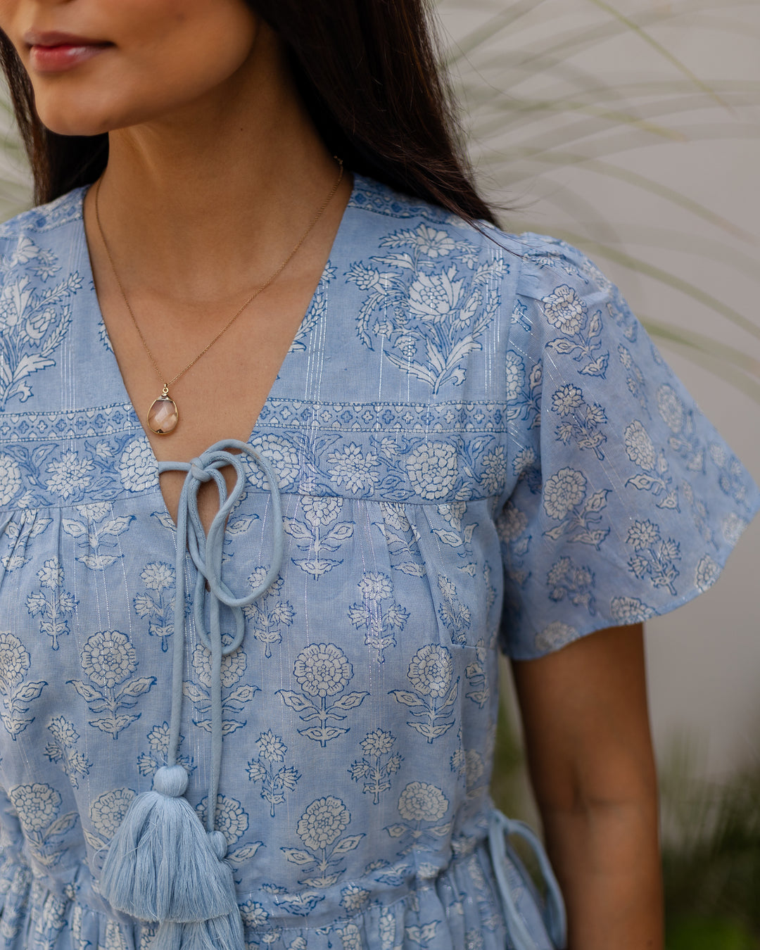 Fifi Flutter Sleeve Midi Dress in Dusty Blue - Dilli Grey