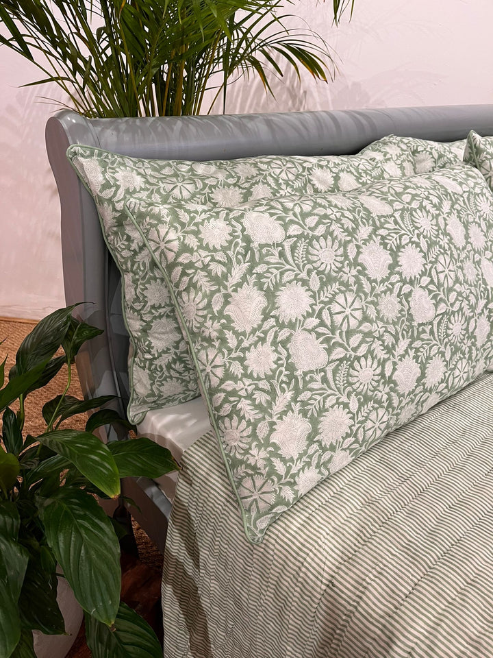 Matcha Green Narayan Hand-Block Printed Pillowcase