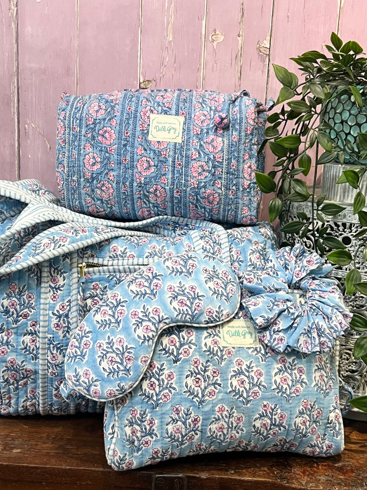 Border Stripe Washbag in Dusty Blue & Lavender