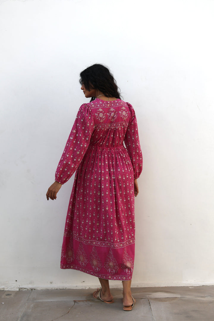 Fifi Boho Midaxi Dress in Magenta - Dilli Grey
