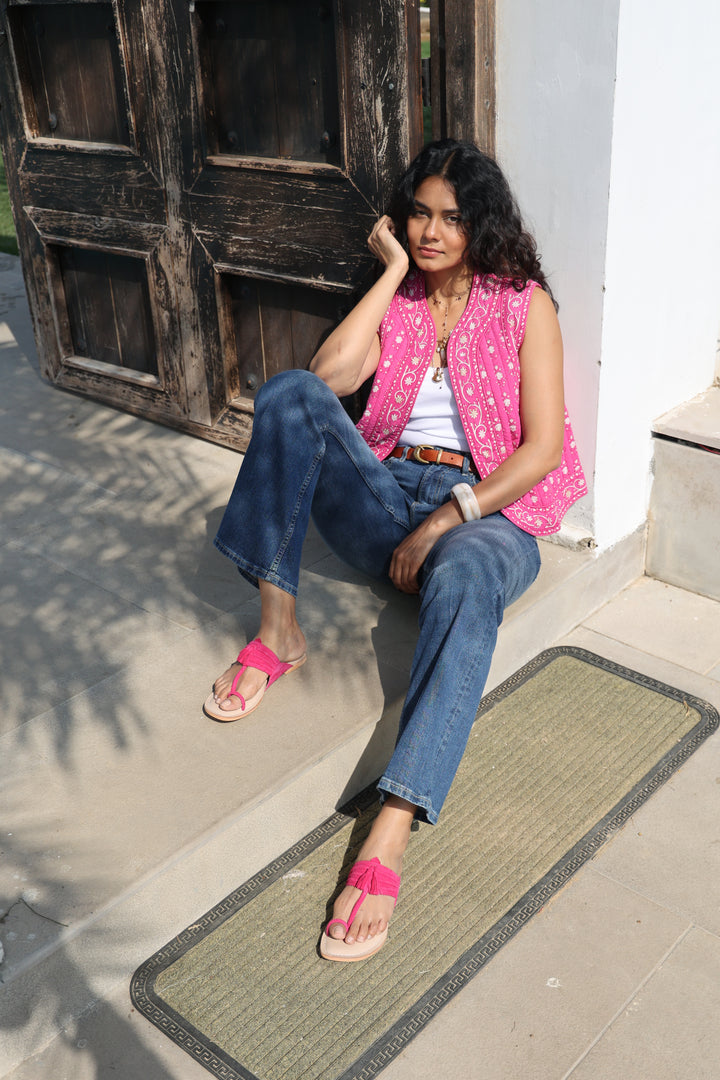 Kohlapuri hand made sandals in rani pink - Dilli Grey