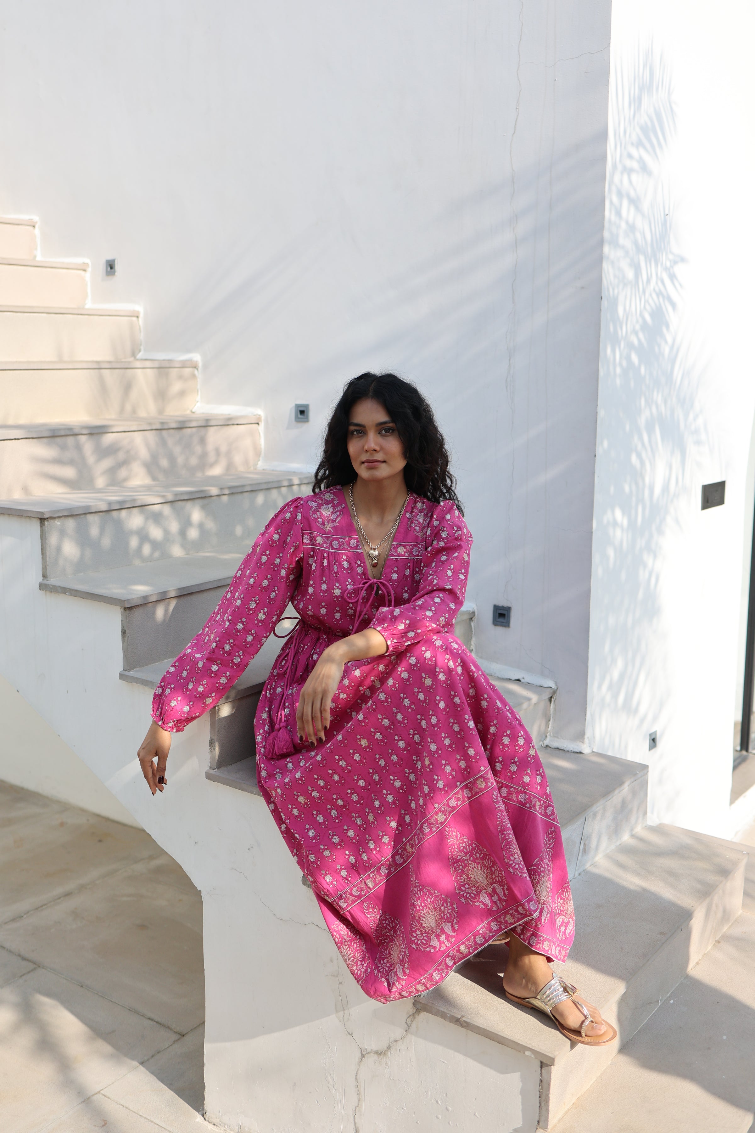 Fifi Boho Midaxi Dress in Magenta - Dilli Grey