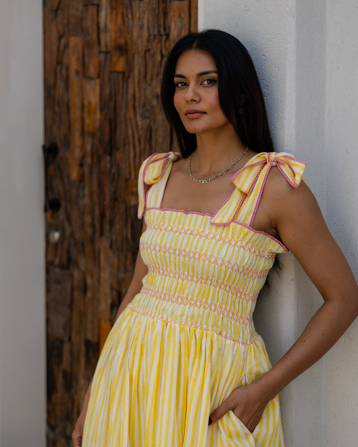 Yasmin Smocked Sundress in Sunshine Yellow - Dilli Grey