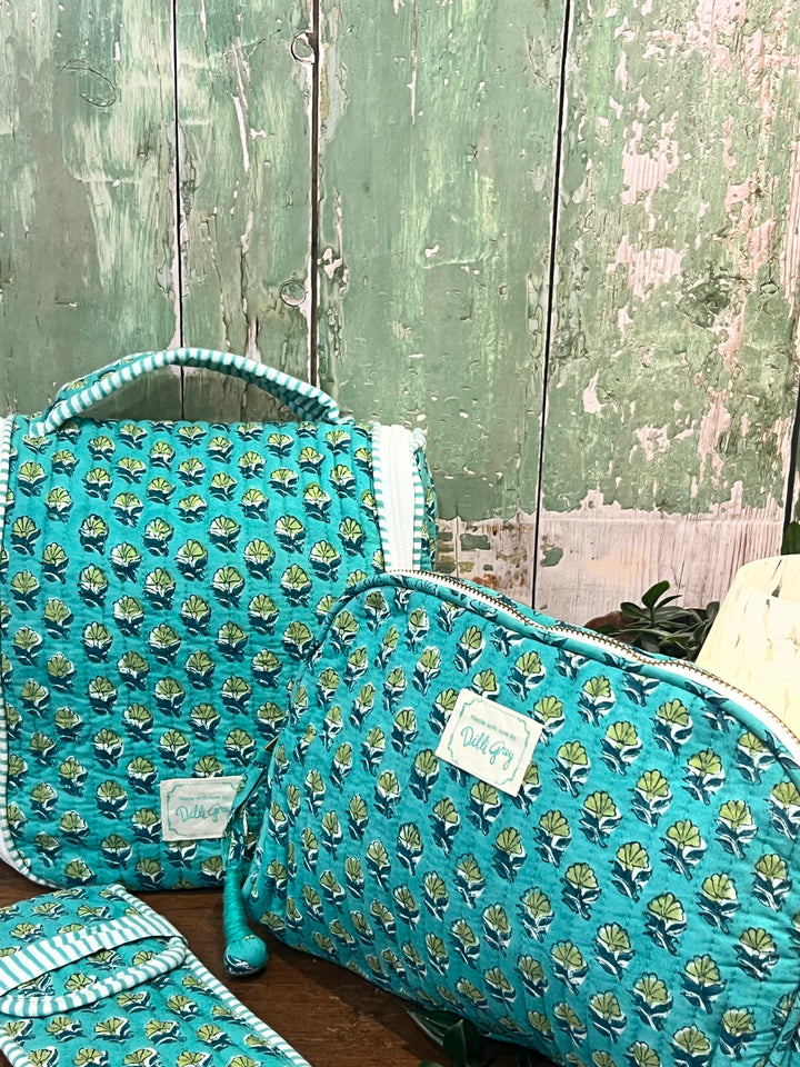 Pool Blue Daisy Buta Hanging Wash bag