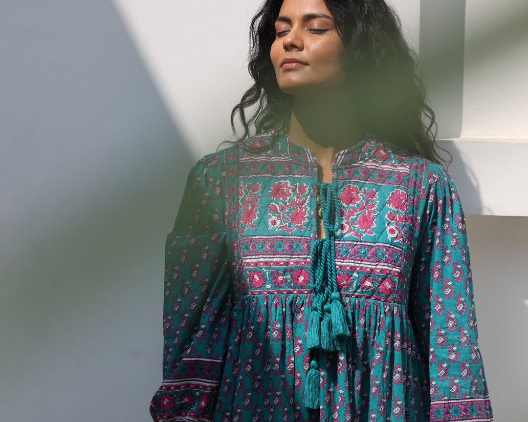 Priya Midi Dress In Teal and Magenta - Dilli Grey