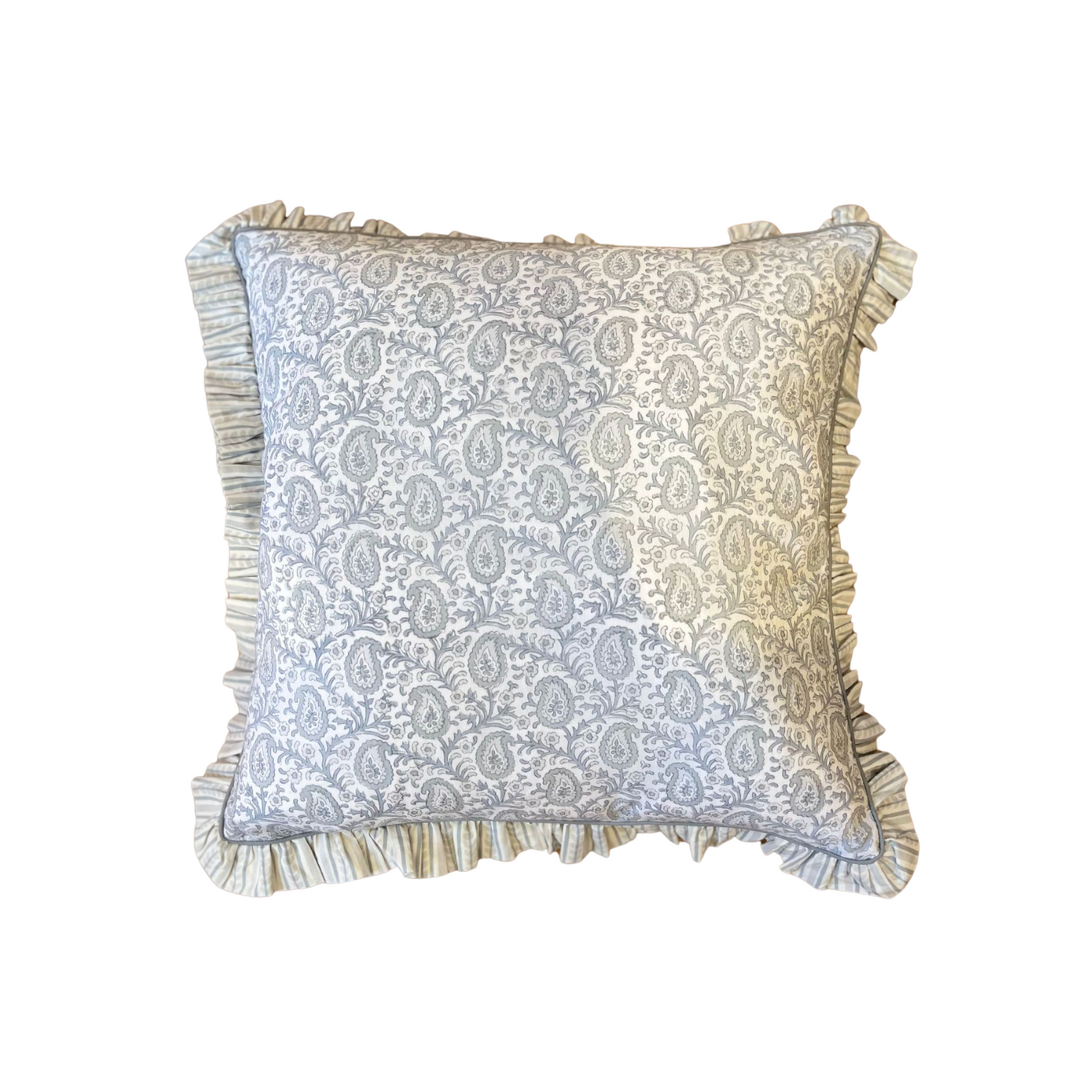 Paisley Ruffle Cushion in Grey