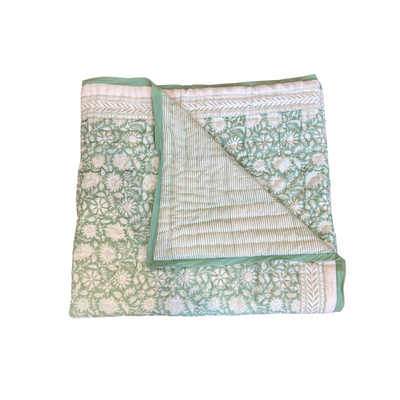 PRE-ORDER: Matcha Green Narayan hand-block printed quilt