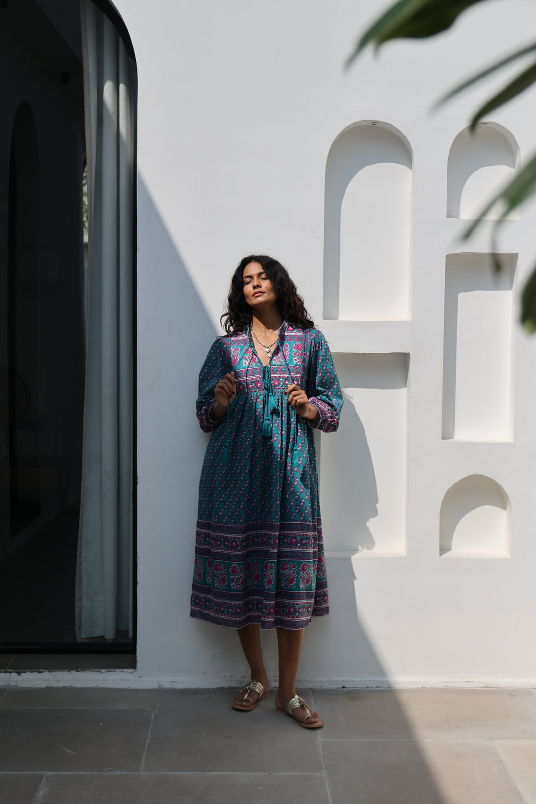 Priya Midi Dress In Teal and Magenta - Dilli Grey