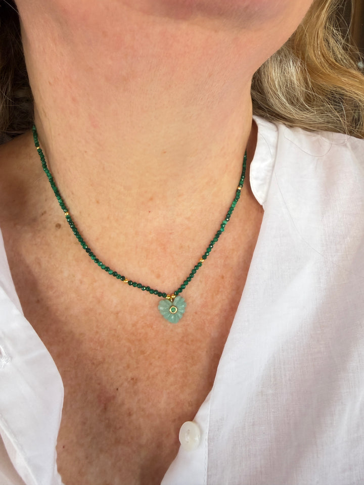 Jaipur Carved Heart Necklace in Amazonite - SHIPS 9TH SEPTEMBER