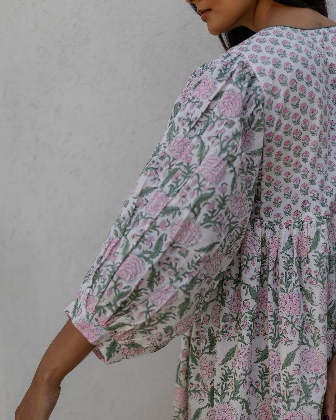 Farah Midi Dress in White & Sage - Dilli Grey