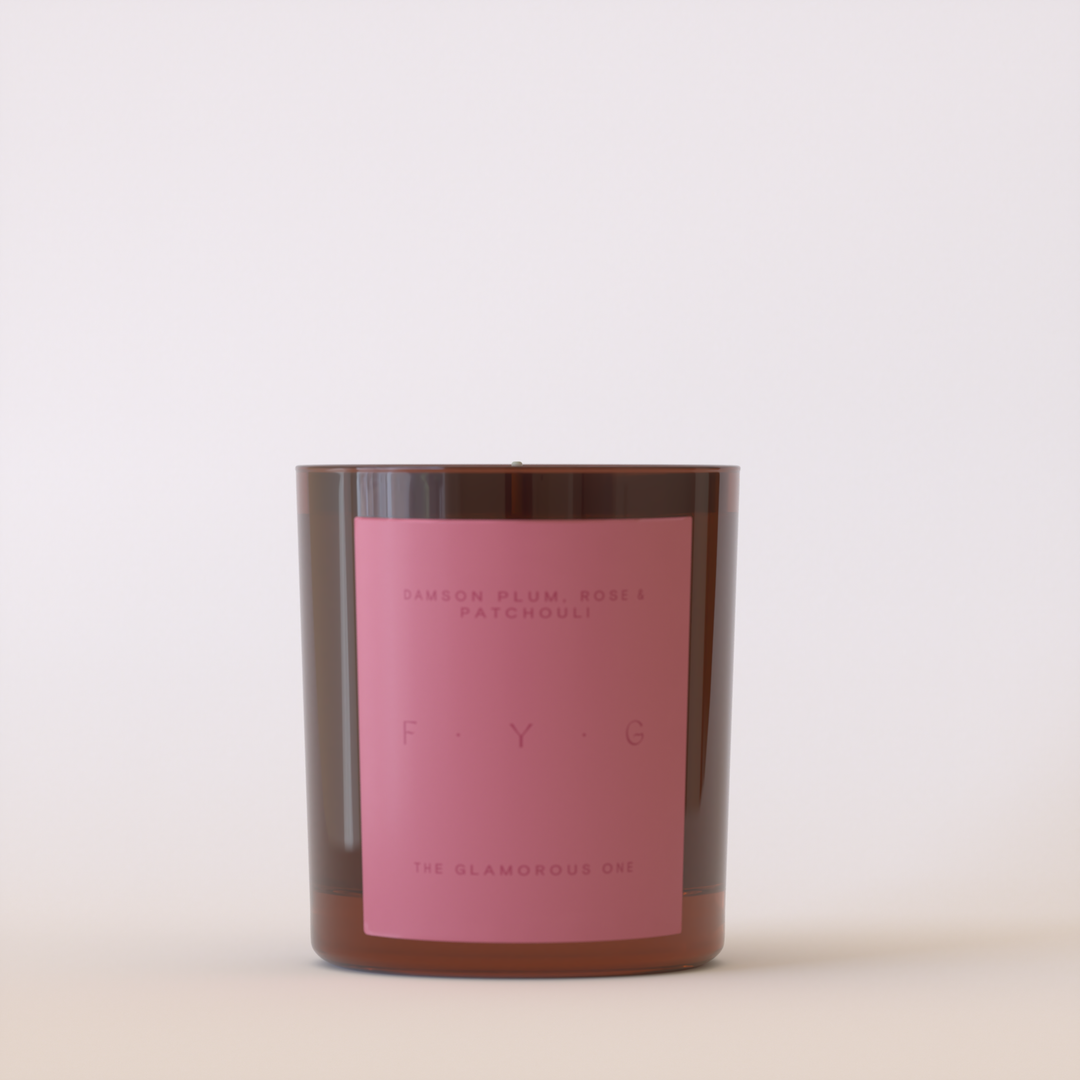 Damson Plum, Rose & Patchouli Candle: Amber / Glass - Dilli Grey