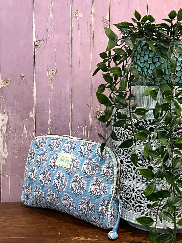 Dusty Blue and Lavender Mogra Makeup Pouch
