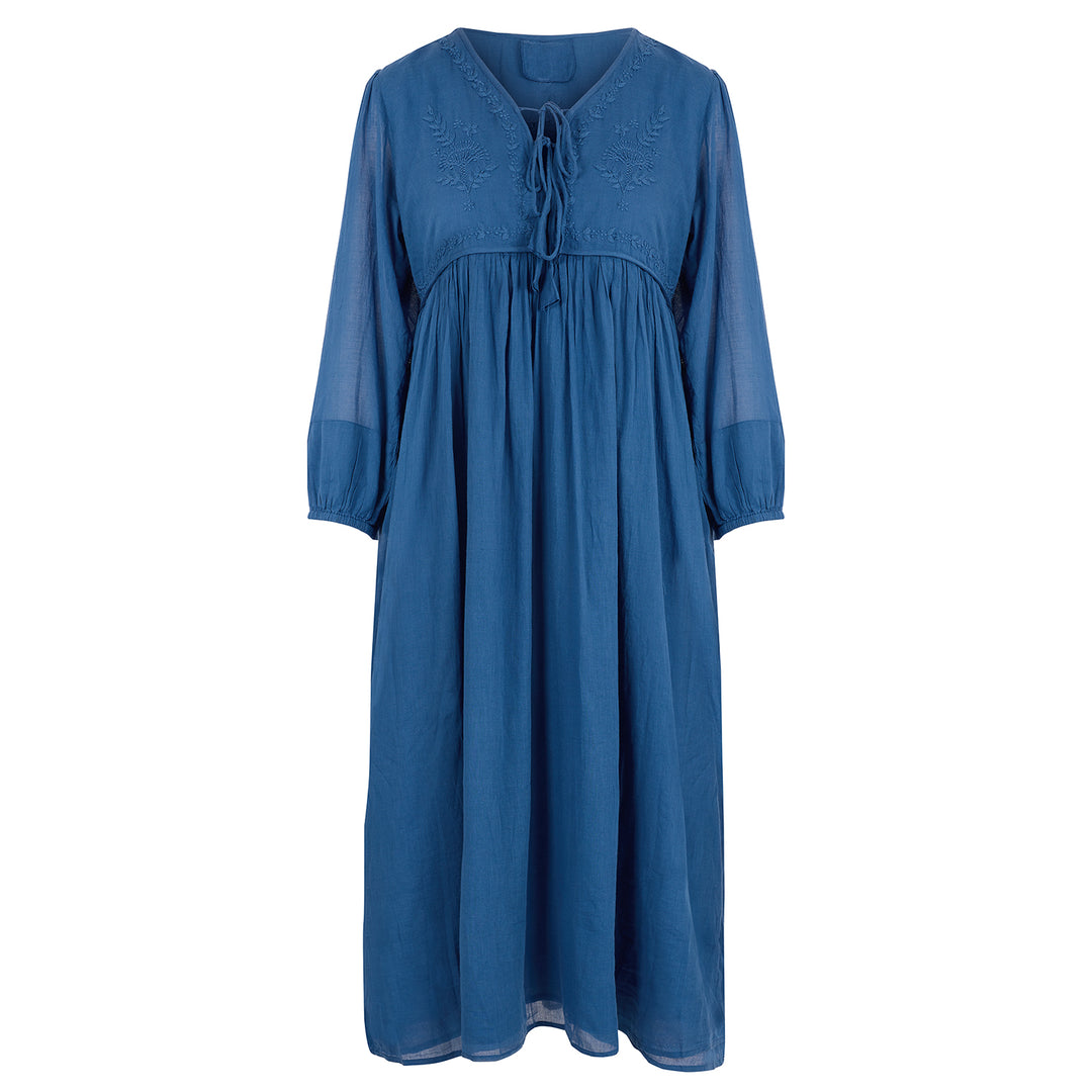 PRE-ORDER: Chikankari-embroidered Midi Dress in Celestial Blue