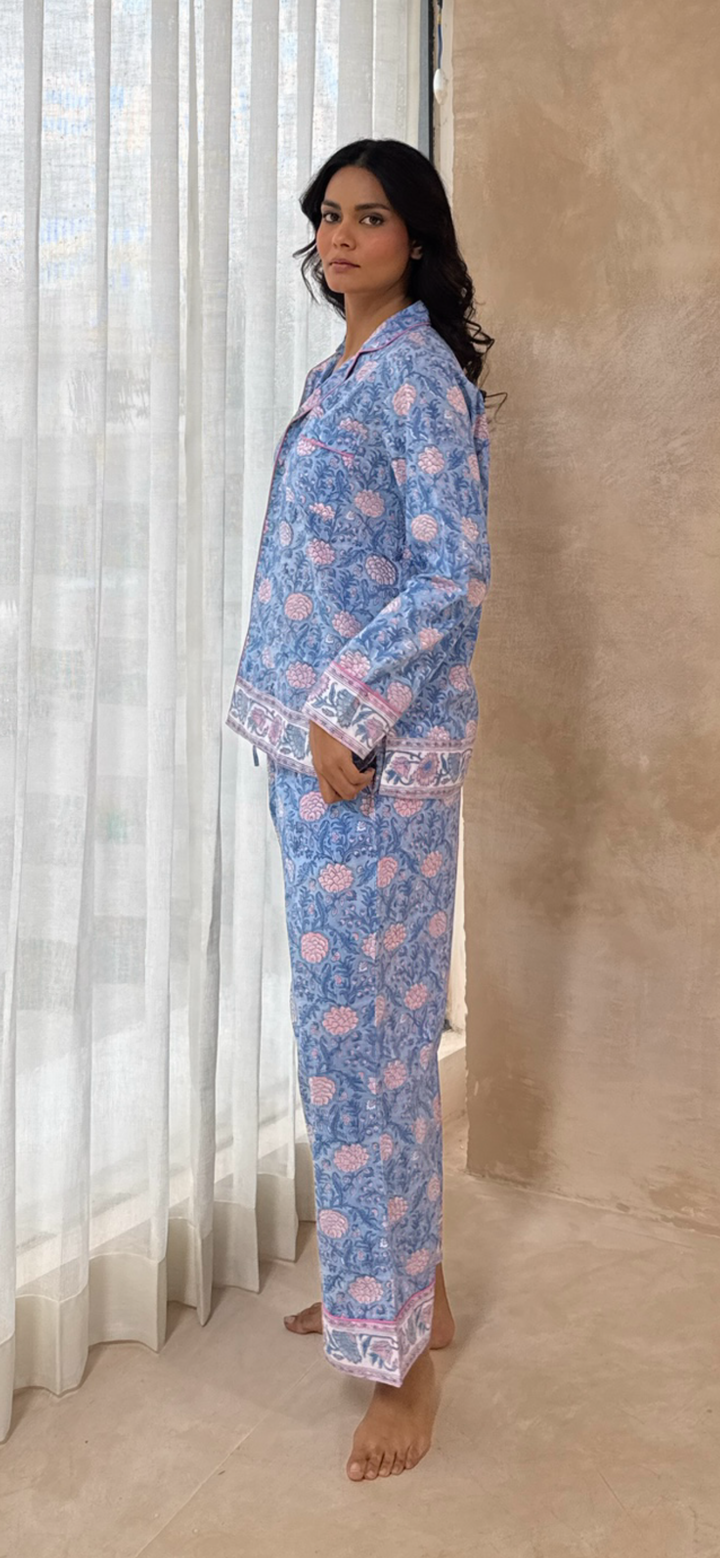 Johari Long Sleeve PJ set in dusty blue and pink