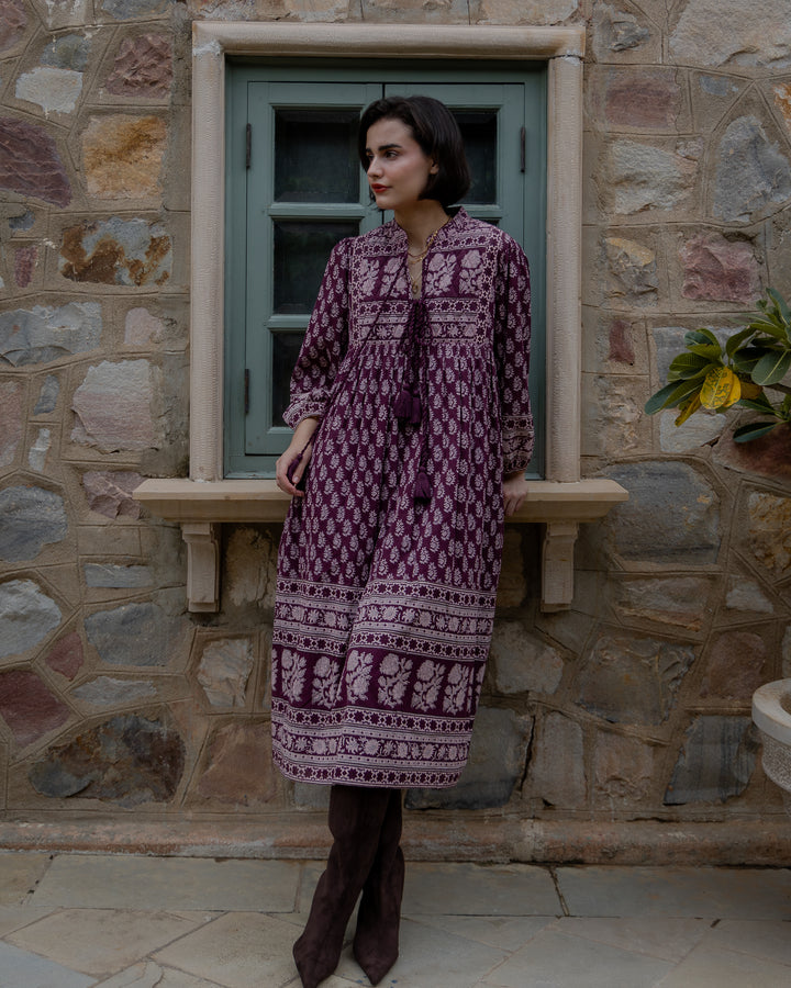 Priya Midi Dress In Burgundy - delivery beg Nov
