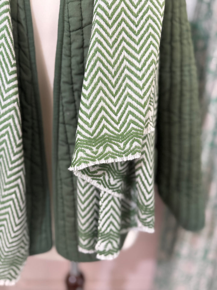 Cashmere chevron scarf in off white and tulsi green