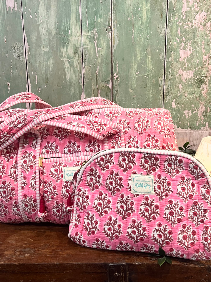 Pink Mogra Mini Bowling Bag and Make up pouch bundle