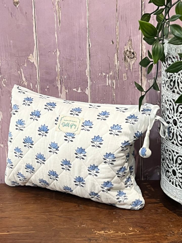 Sky blue lotus quilted pouch set