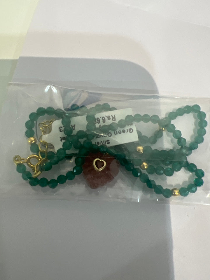 Jaipur Carved Heart Necklace in Green Onyx & Strawberry Quartz