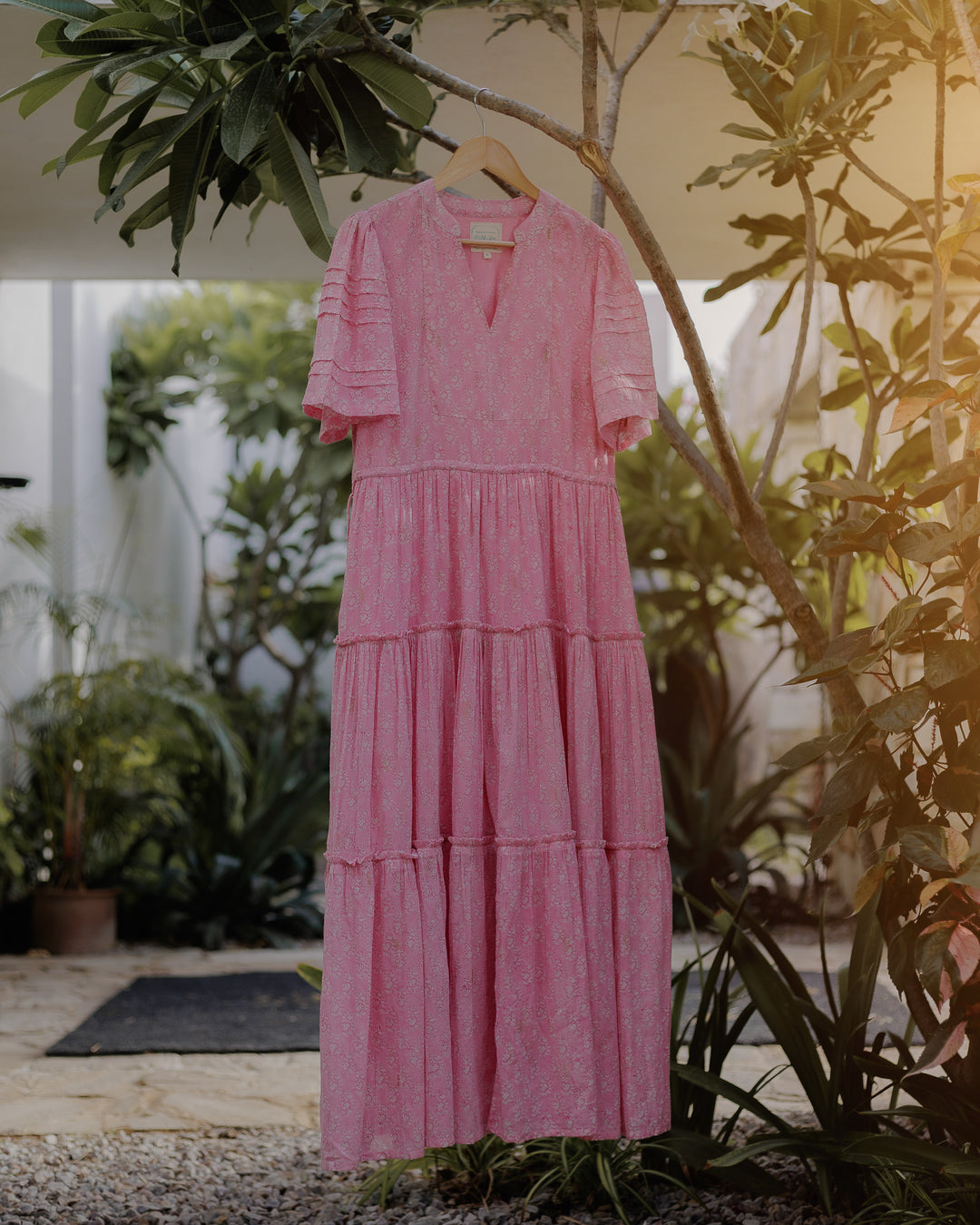 Jayne Mini Butta print midi dress in Jaipur Pink